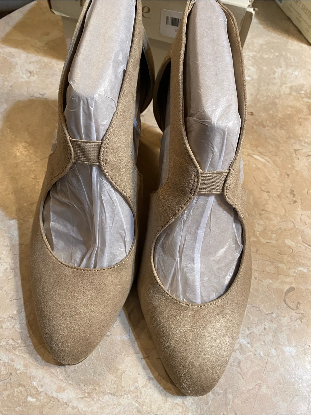 Life Stride Beige Suede Pointed Mary Jane Heels